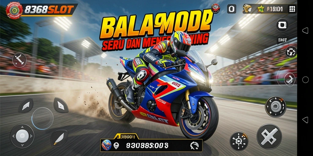 Tampilan gameplay seru di 8368SLOT dengan aksi balap motor yang mendebarkan.
