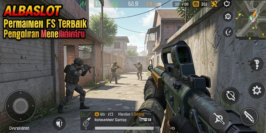 Tampilan gameplay seru dari ALBASLOT dengan aksi tembak-menembak yang mendebarkan.