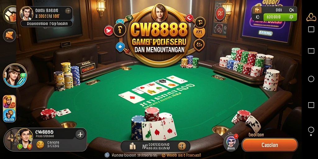 Screenshot CW8888 menampilkan gameplay Poker yang menegangkan dan interaktif.